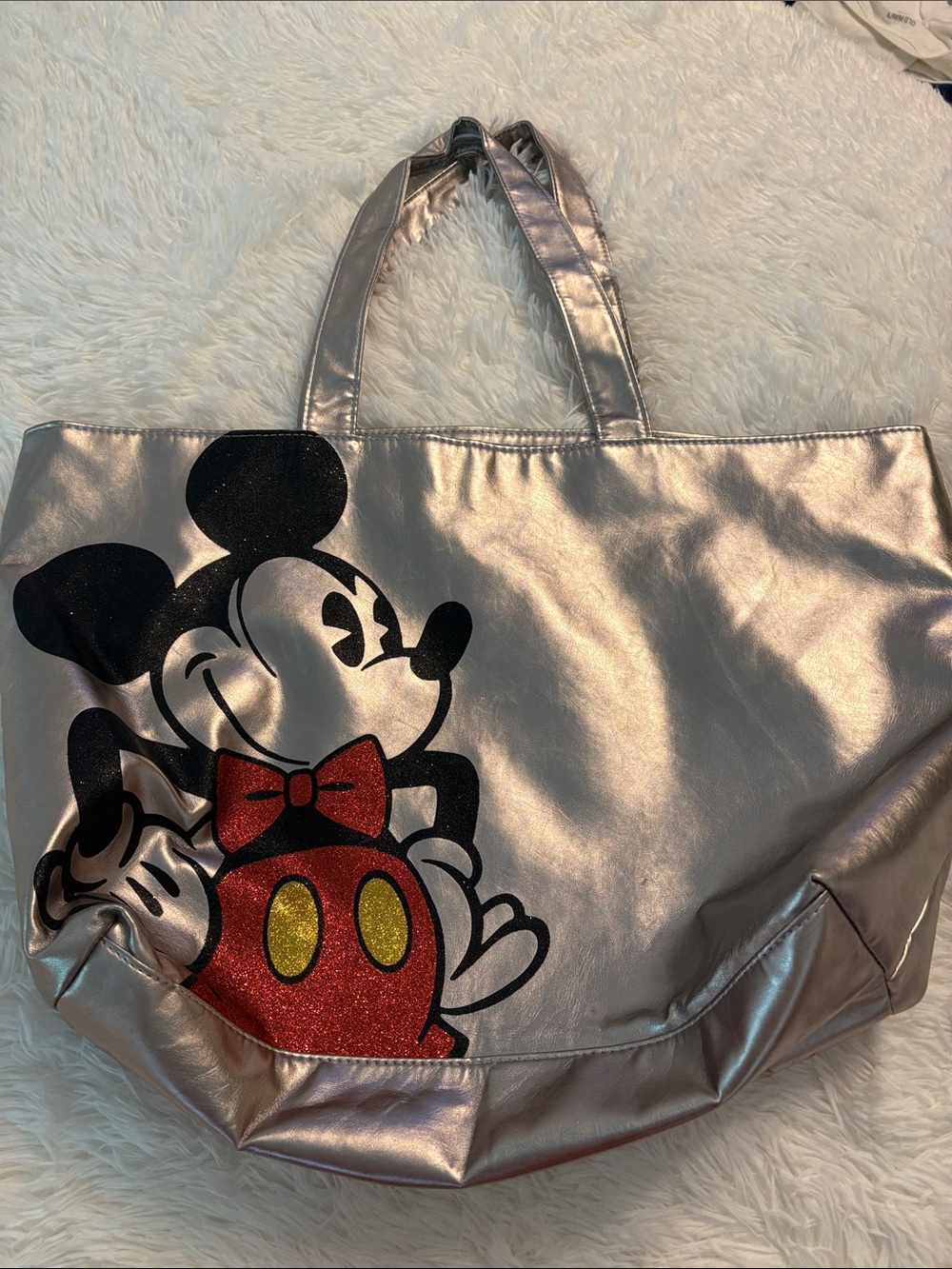Disney Silver Mickey Mouse Tote with Red and Yellow Accents